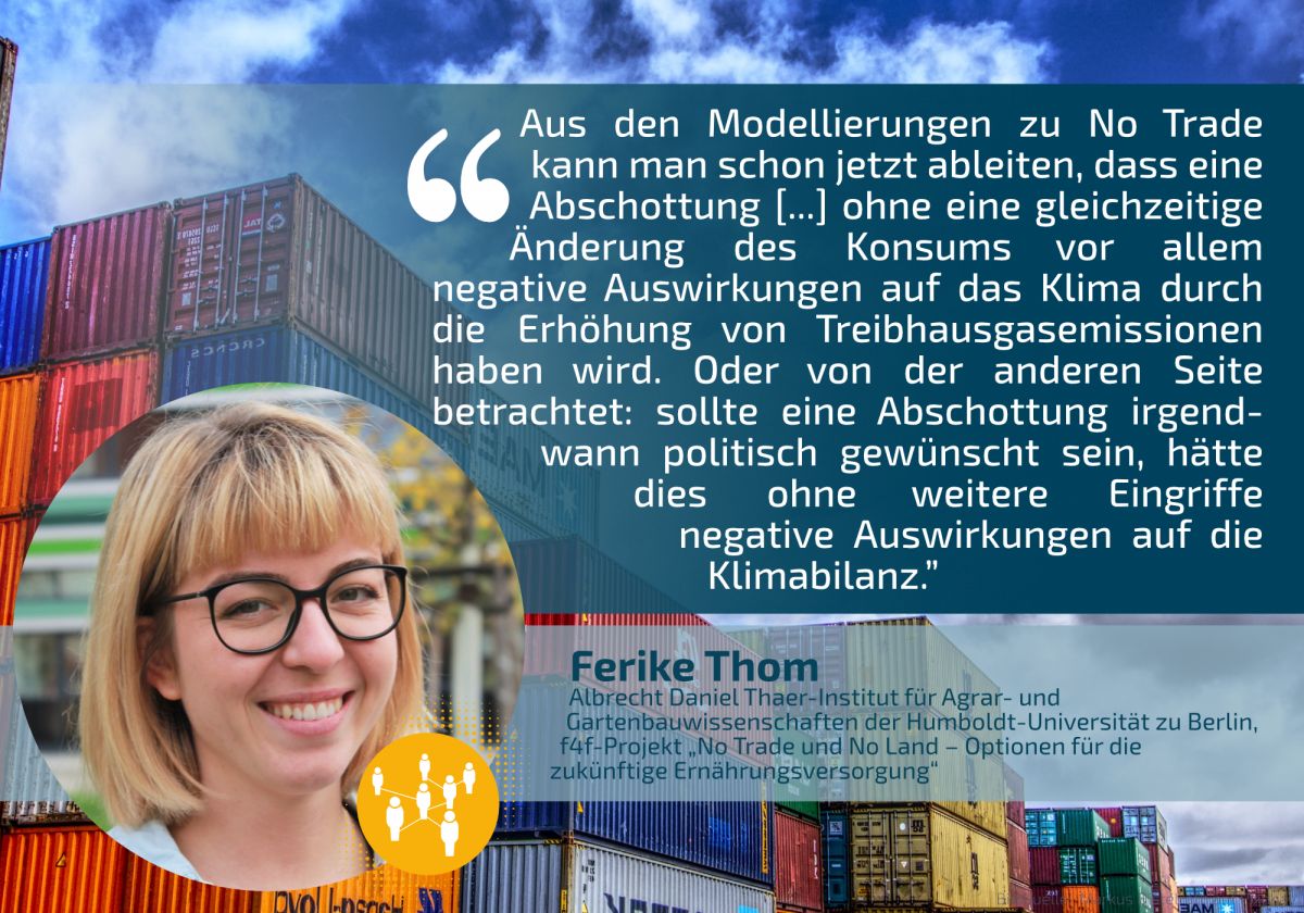 Ferike Thom vom Albrecht-Daniel-Thaer-Institut der Humboldt-Universität zu Berlin und Mitarbeiterin des f4f-Projekts „No Trade und No Land – Optionen für die zukünftige Ernährungsversorgung“ im Gespräch: 